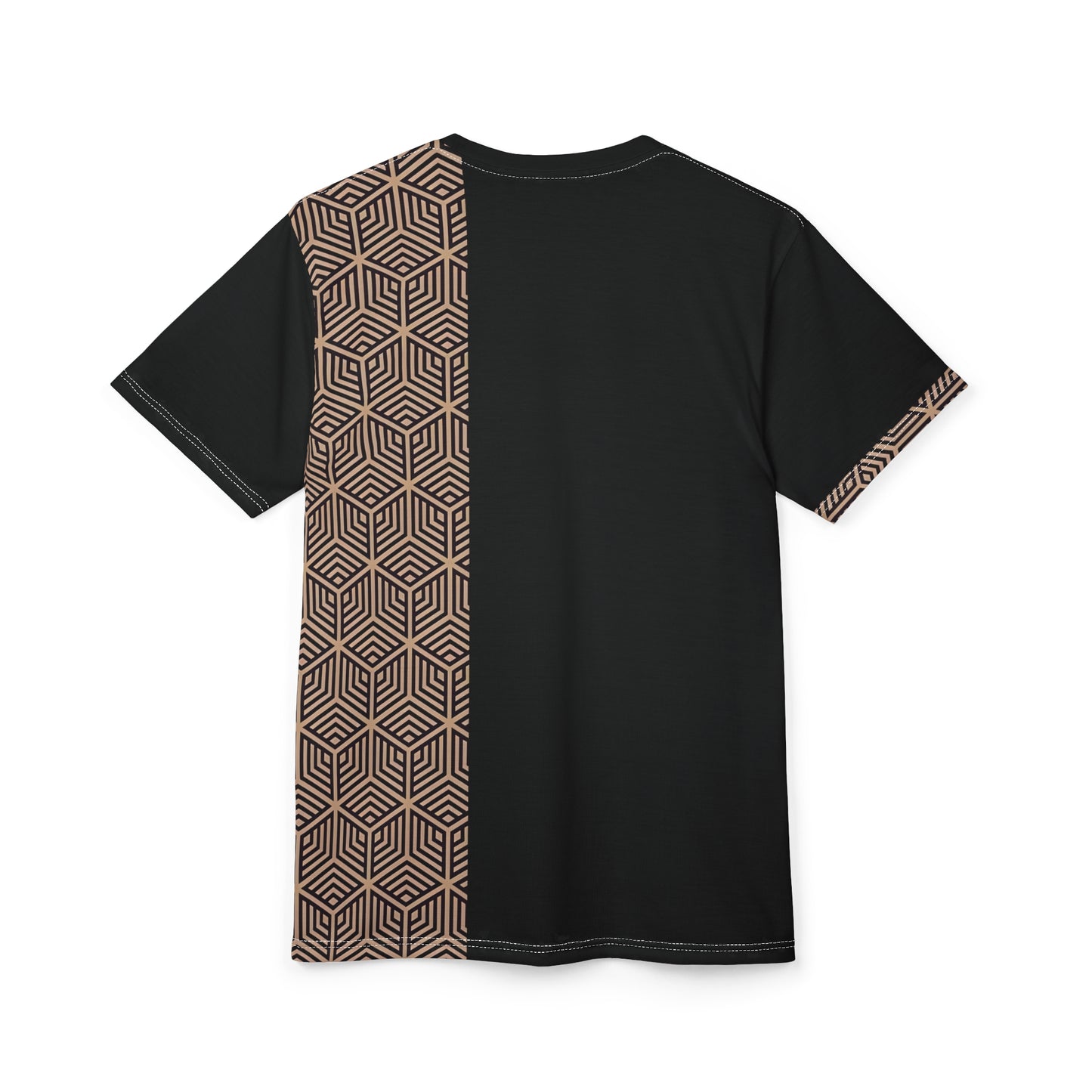 Trendy Geometric Unisex Cut & Sew Tee - Unique Black and Gold Design