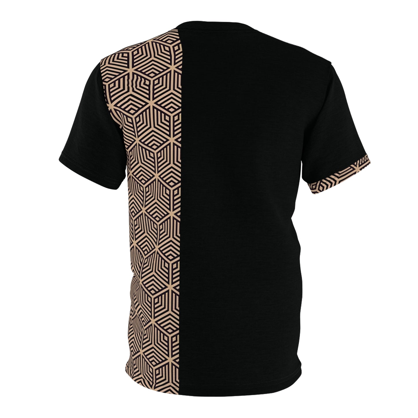 Trendy Geometric Unisex Cut & Sew Tee - Unique Black and Gold Design